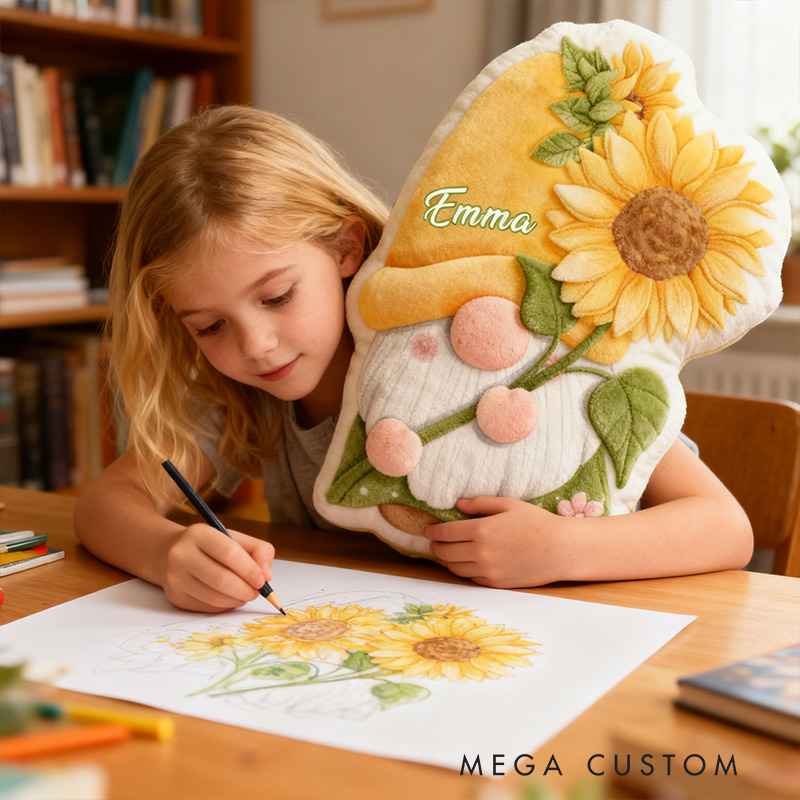 Personalized Garden Gnome Pillow with Custom Name Graphic 3D Print Sunflower Garden Gnome Pillow for Gardening Lovers