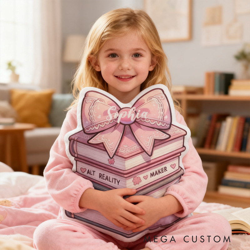 Personalized Books Pillow Graphic 3D Print Pink Bow Book and Custom Name Gift for Reading Lovers