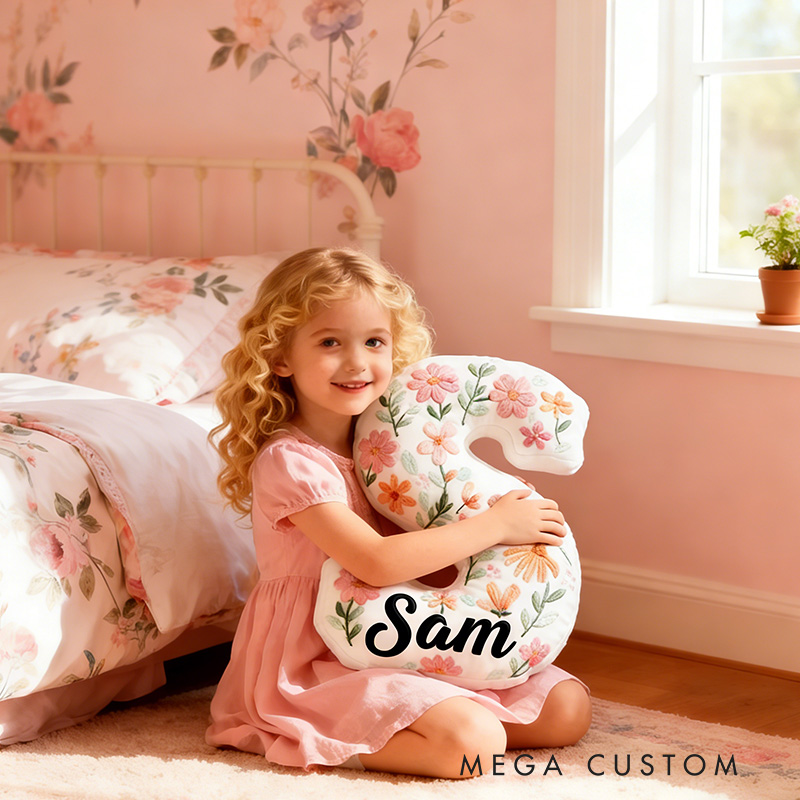 Personalized Flowers Letter Pillow Graphic 3D Print Flowers and Custom Name Pillow for Gardening Lovers