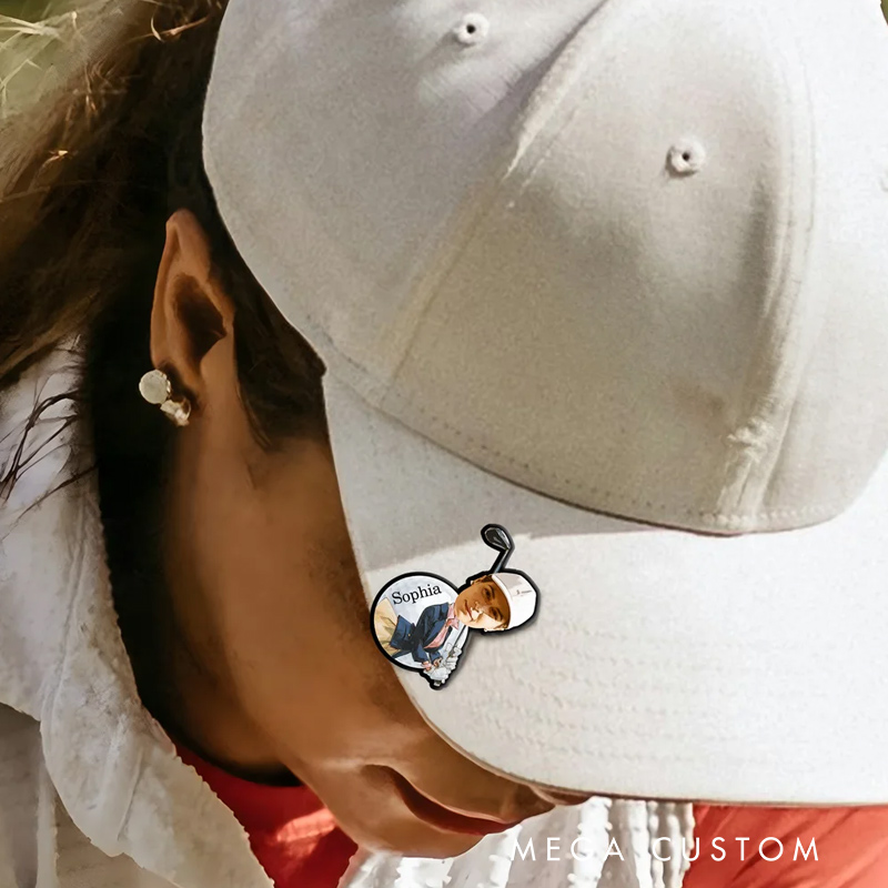 Personalized Face Photo Golf Character Golf Ball Marker Magnetic Hat Clip with Name Gift for Golf Players Lovers