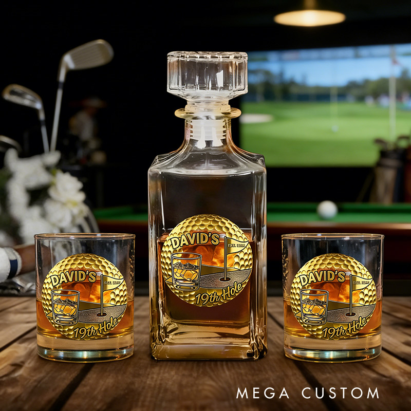 PersonalizedGolf Whiskey and Glass Set 19th Hole Golf Gift for Him Custom Name Barware for Golfers 
