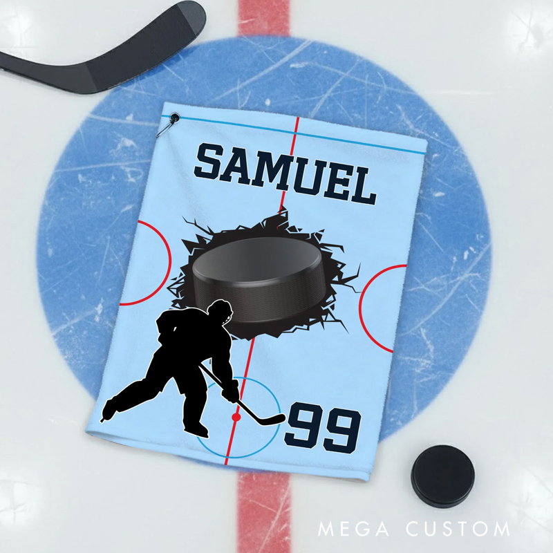 Personalized Character Silhouette Sports Towel with Name Number and Hanging Clip Game Day Gift for Sports Lovers