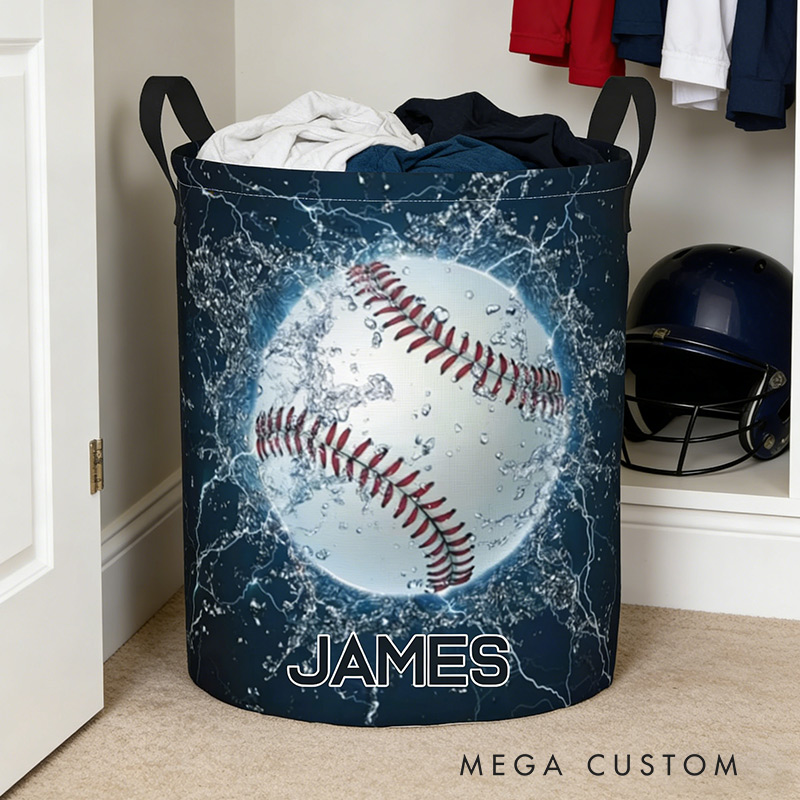 Personalized Baseball Laundry Basket Water Splash Baseball Printed with Custom Name