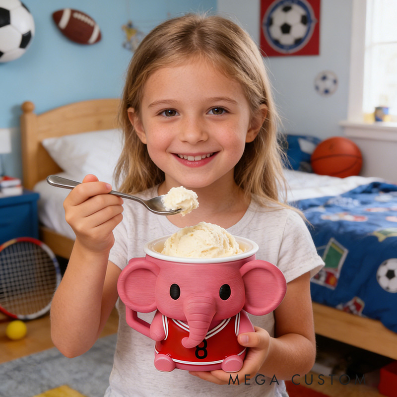 Personalized Jersey Pink Elephant Ice Cream Holder 3D Print Pint Cup for Sport Lovers and Ice Cream Fans