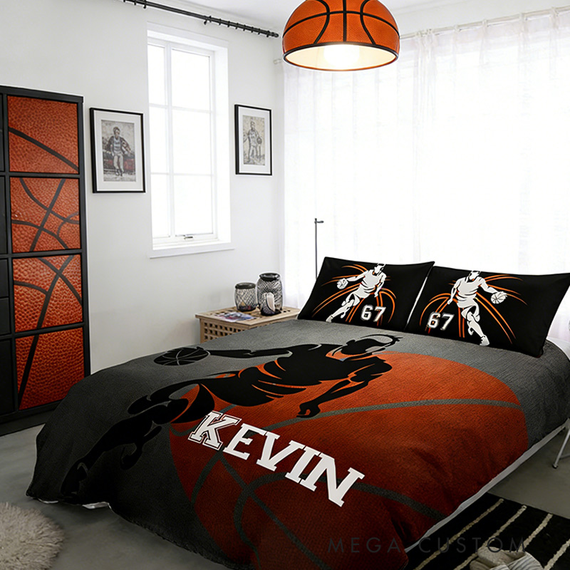 Personalized Basketball Bedding Set with Custom Name and Number Basketball Lovers Gift for Him