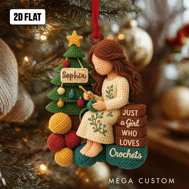 Personalized Crochet 2D Flat Ornament Christmas Tree Ornament Knitting Ornament Crochet Lover Gift for Mom