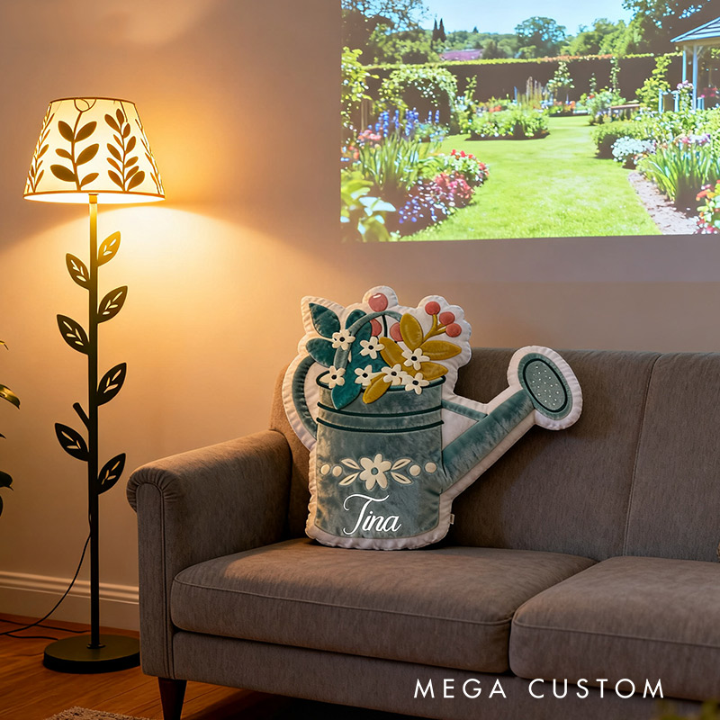 Personalized Watering Can Pillow Graphic 3D Print Blue Floral Watering Can and Custom Name Pillow for Gardening Lovers