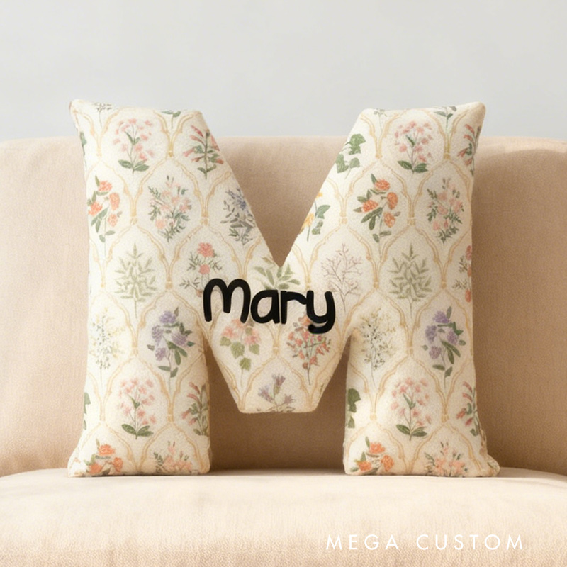 Personalized Floral Letter Pillow Graphic 3D Print Gardening Flowers and Custom Name Pillow for Gardening Lovers