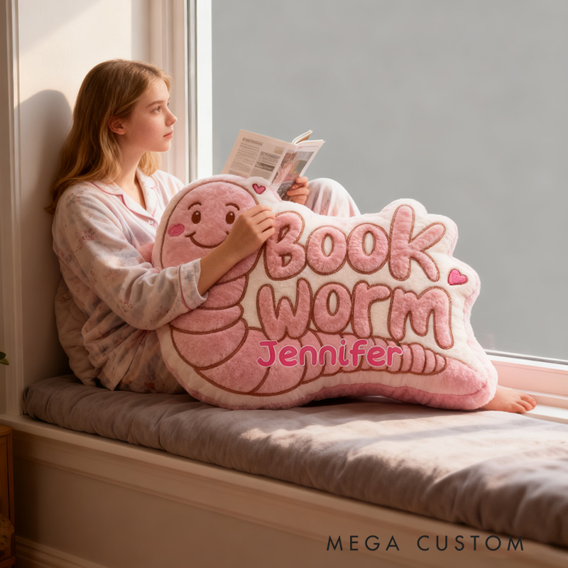 Personalized Bookworm Pillow Graphic 3D Print Bookworm Caterpillar and Custom Name Gift for Reading Lovers