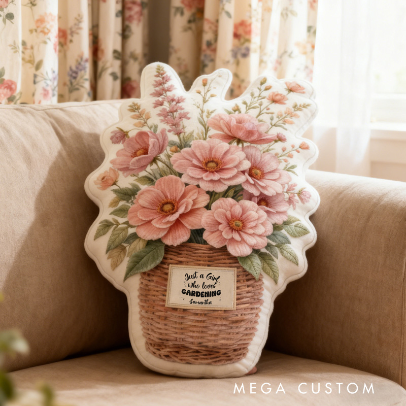 Personalized Flowers Basket Pillow Graphic 3D Print Flowers Basket Just A Girl Who Loves Gardening and Custom Name Pillow for Gardening Lovers