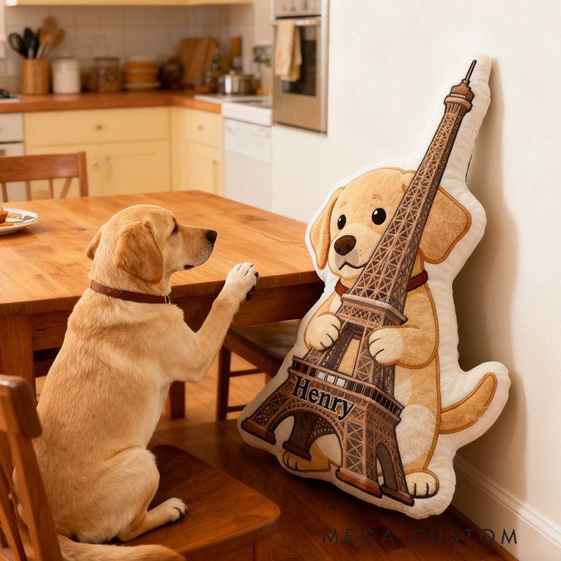 Personalized Dog Eiffel Tower Pillow Graphic 3D Print Dog with Eiffel Tower Pillow Paris Travel Souvenirs for Travel Lovers