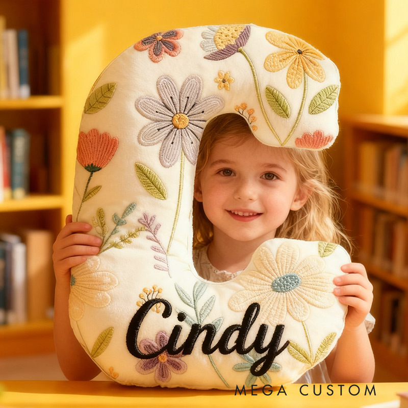 Personalized Colorful Flowers Letter Letter Pillow Graphic 3D Print Flowers Custom Name Pillow for Gardening Lovers