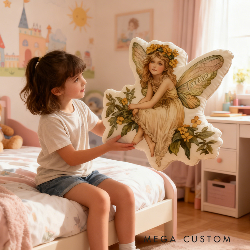 Personalized Garden Fairies Pillow Graphic 3D Print Retro Garden Fairy Custom Name Pillow for Gardening Lovers