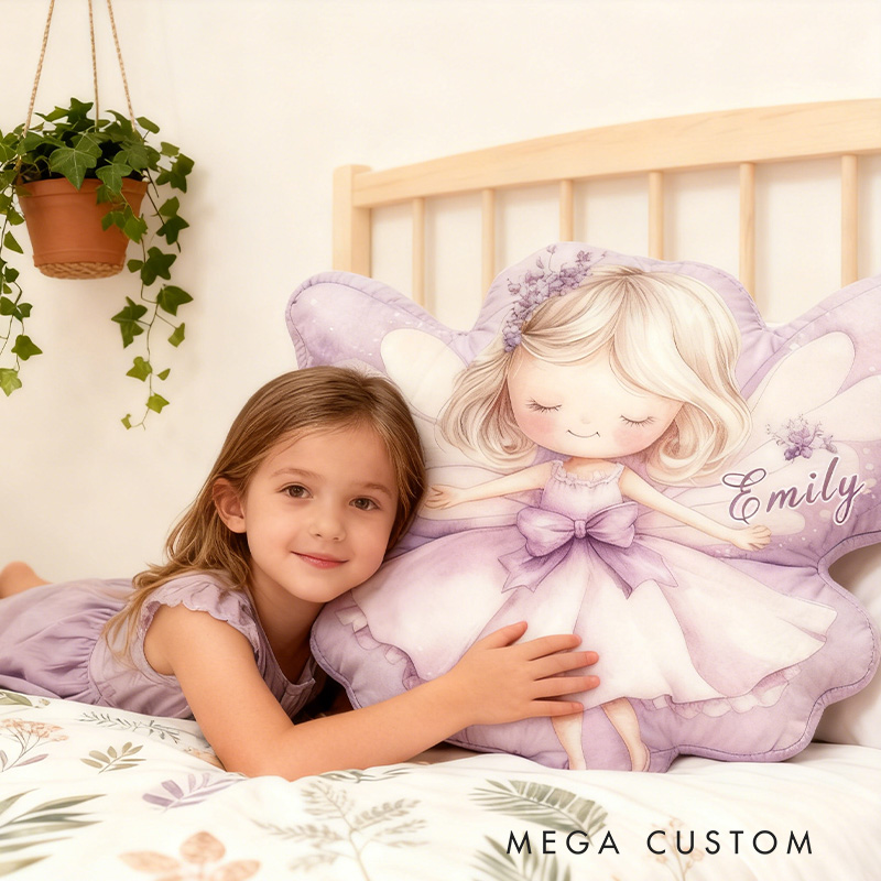 Personalized Garden Fairies Pillow Graphic 3D Print Purple Garden Fairy Custom Name Pillow for Gardening Lovers