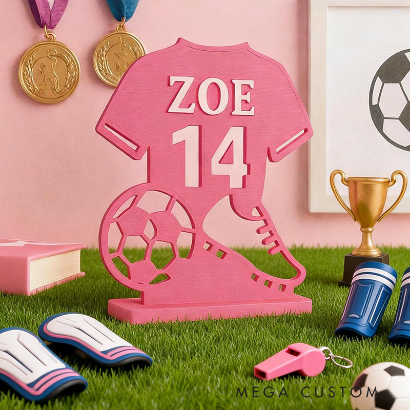 Personalized Soccer Jersey Desk Sign 3D Print Soccer Room Accessory Gift for Him or Her