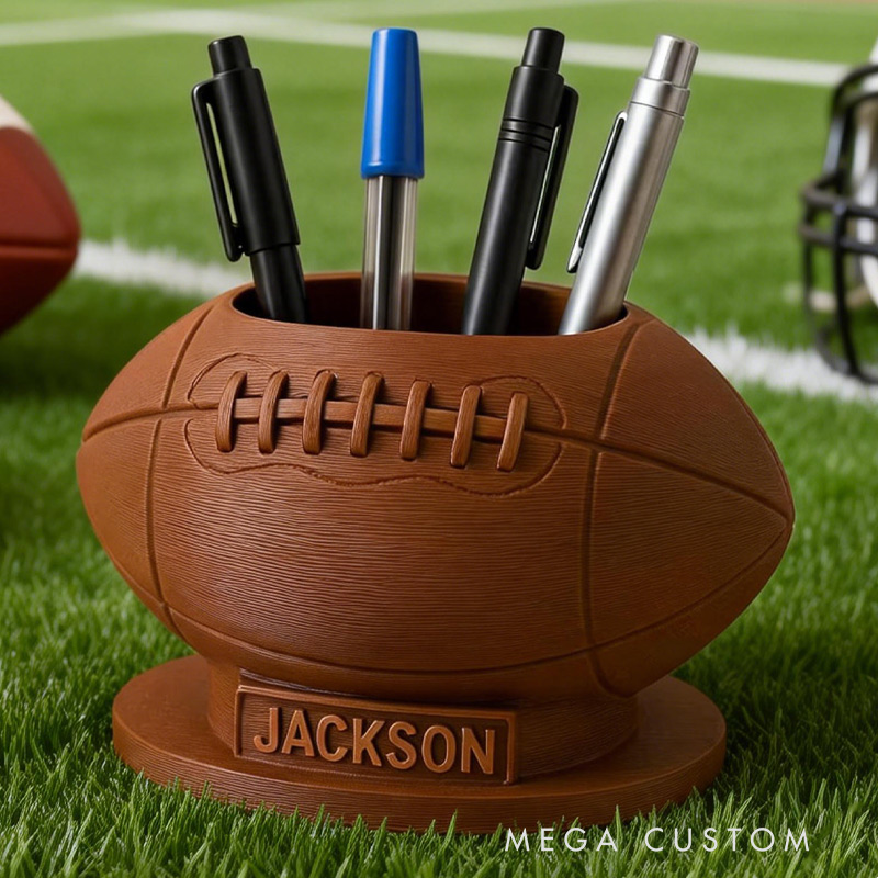 Personalized Football Pen Holder 3D Printed Desk Organizer Sports Office Decor Gift for Football Lovers