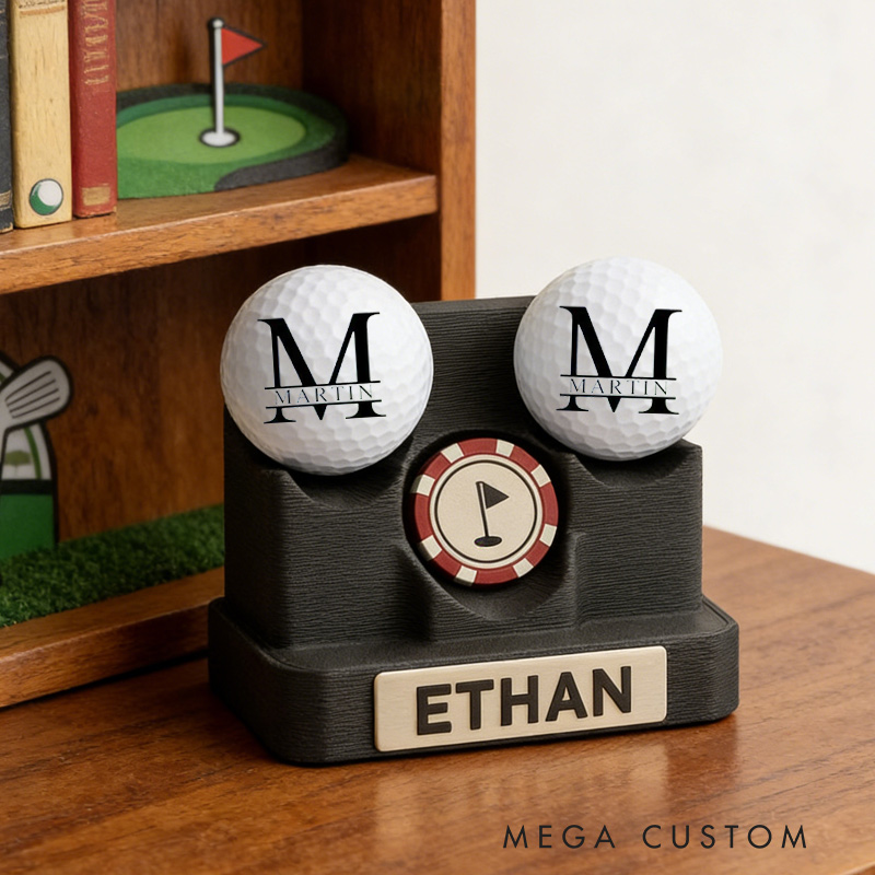 Personalized Golf Ball Poker Chip Display 3D Printed Name Desk Holder Gift for Golf Lovers