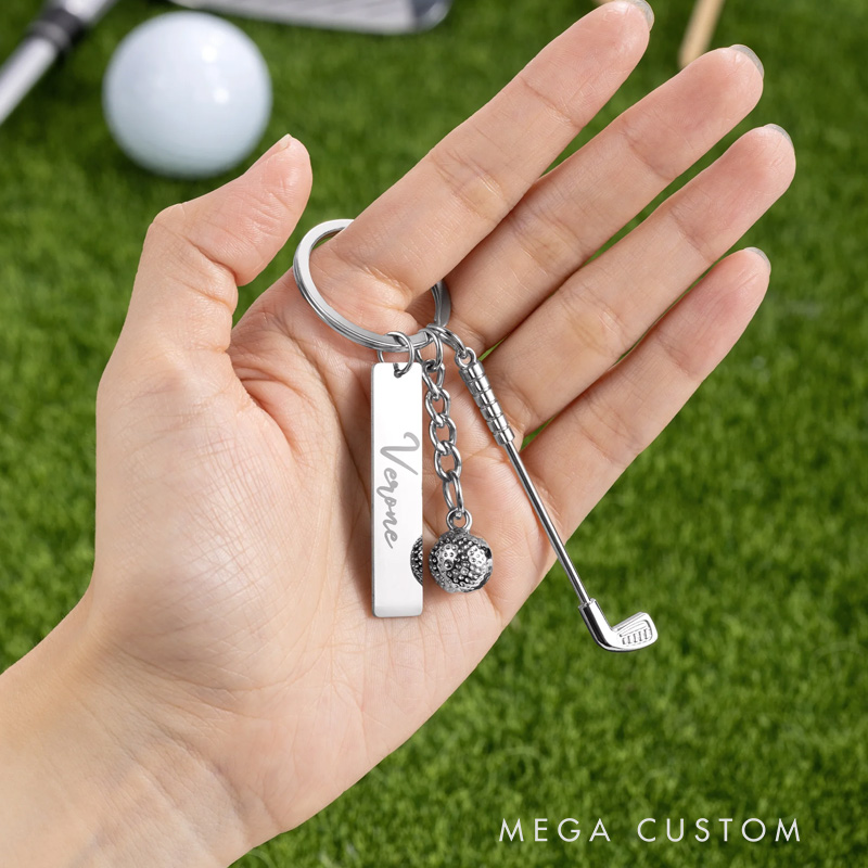 Personalized Golf Ball Clubs Keychain Bag Tag with Engraved Name Anniversary Birthday Club Gift for Golf Lovers