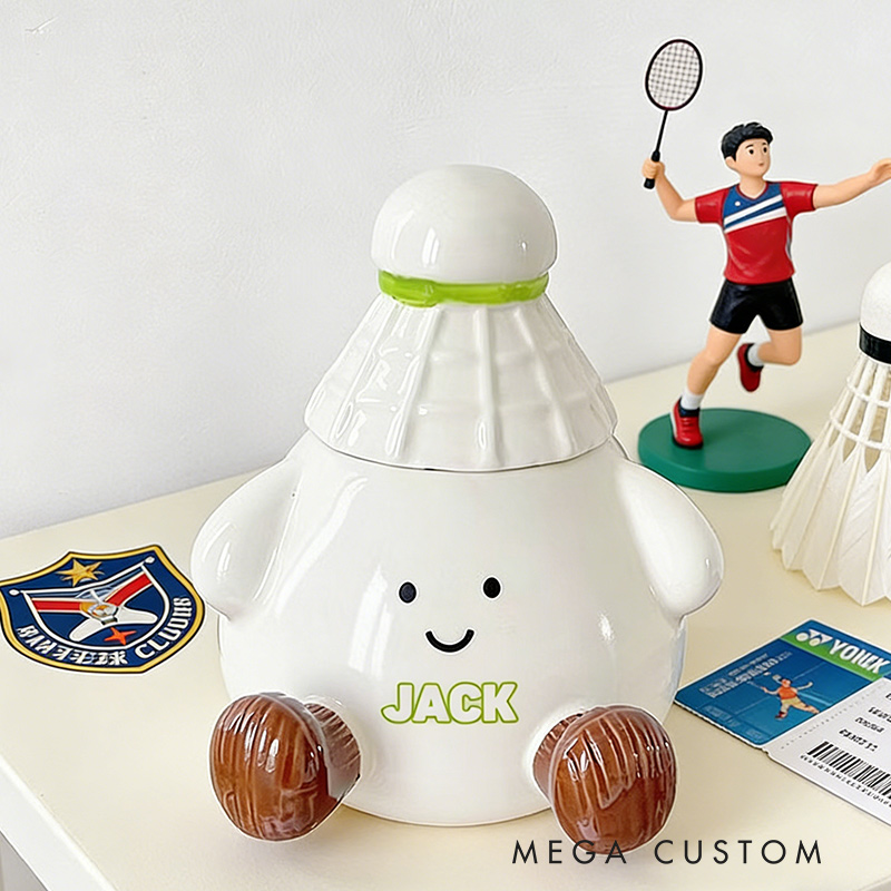 Personalized Badminton Mug Cute Badminton Coffee Cup with Custom Name Gift for Badminton Lovers