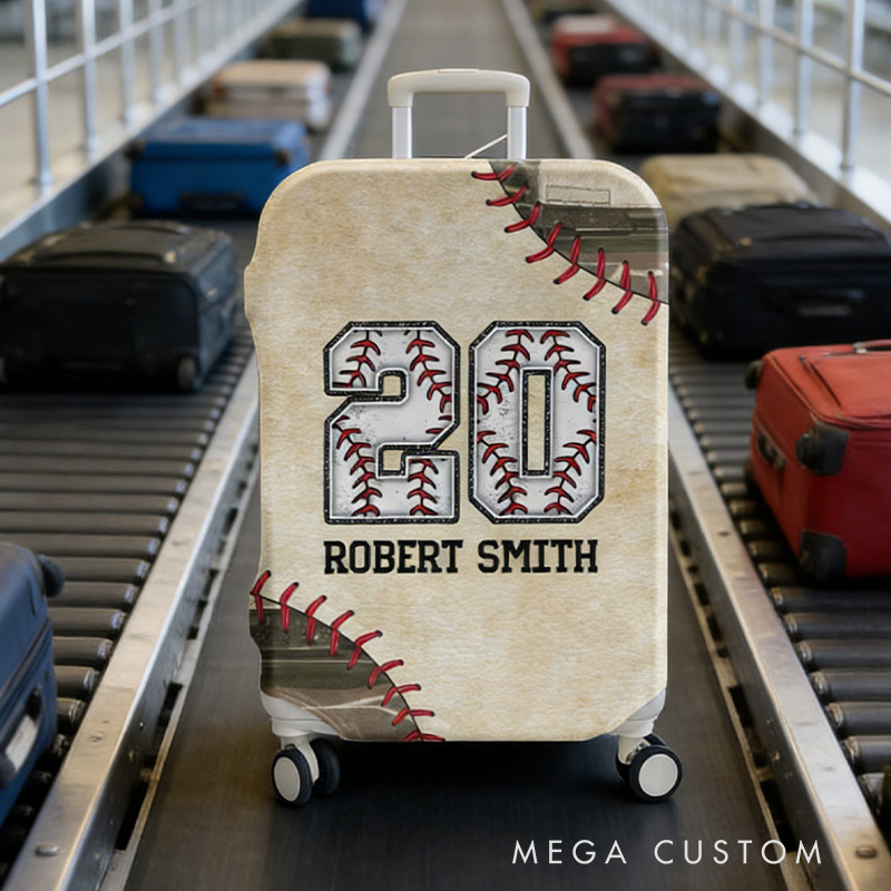 Personalized Baseball Luggage Cover with Custom Name Number Gift for Baseball Lovers