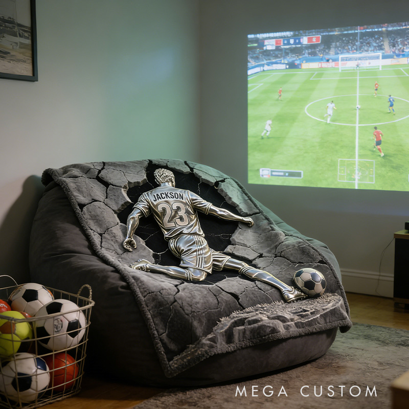 Personalized Soccer Blanket 2D Metallic-Style Soccer Print with Soccer Player Name And Number 