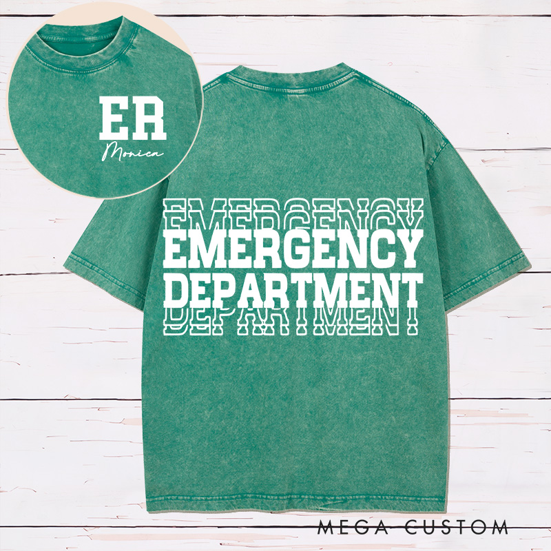 Personalized Two Sides Printed Washed T-Shirt Customized Emergency Department Bold Minimalist Design Washed T-Shirt 