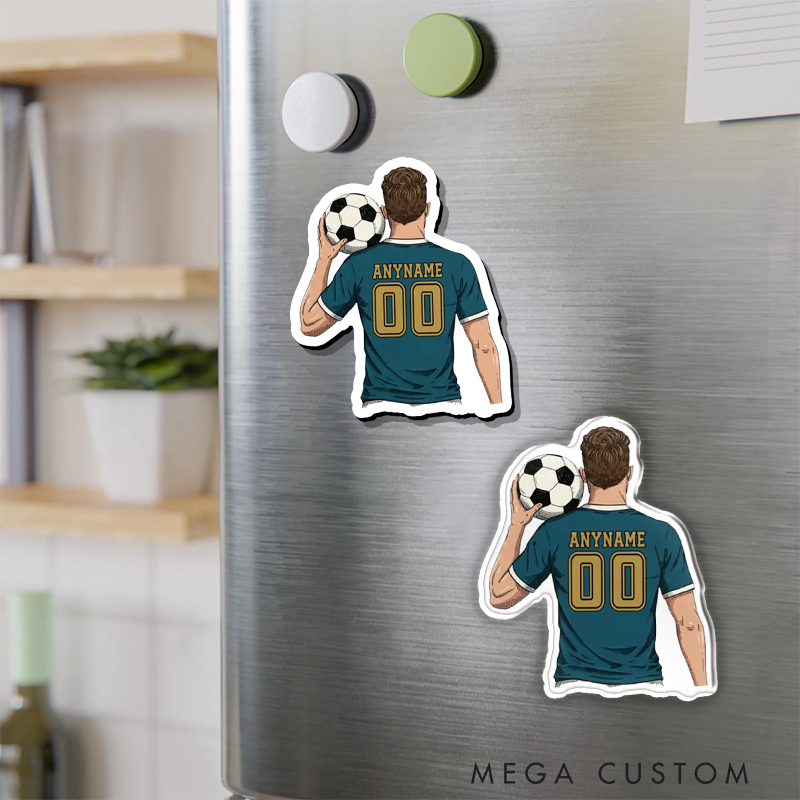 Personalized Men's Soccer Jersey Fridge Magnet Custom Name and Number Decal