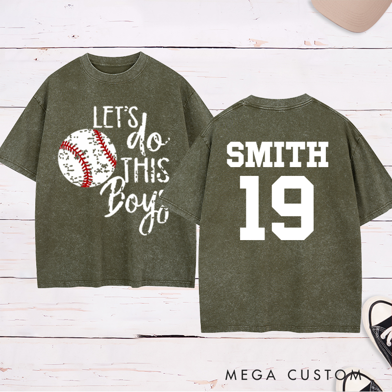 Personalized "Let's Do This Boys" Baseball Washed T-Shirt with Custom Name and Number
