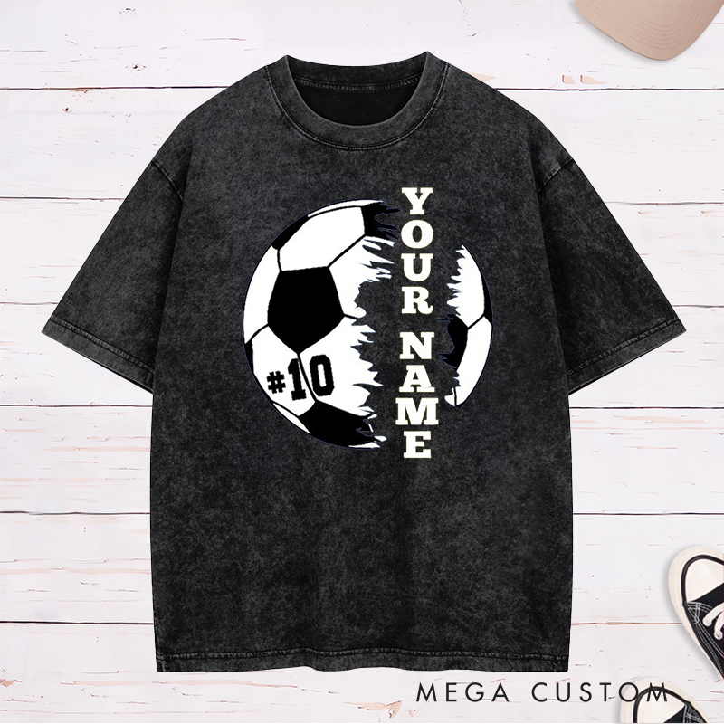 Personalized Dynamic Soccer  Washed T-Shirt with Custom Name and Number