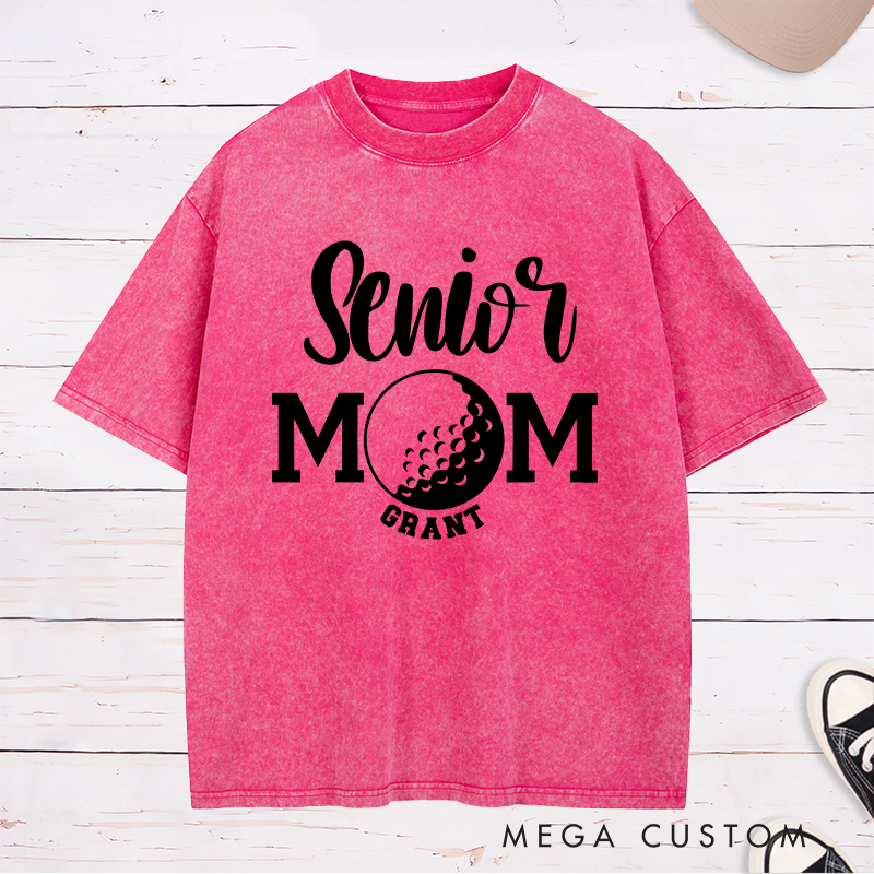 Personalized Golf Mom Washed T-Shirt Custom Name Gift for Mothers Women Golfers