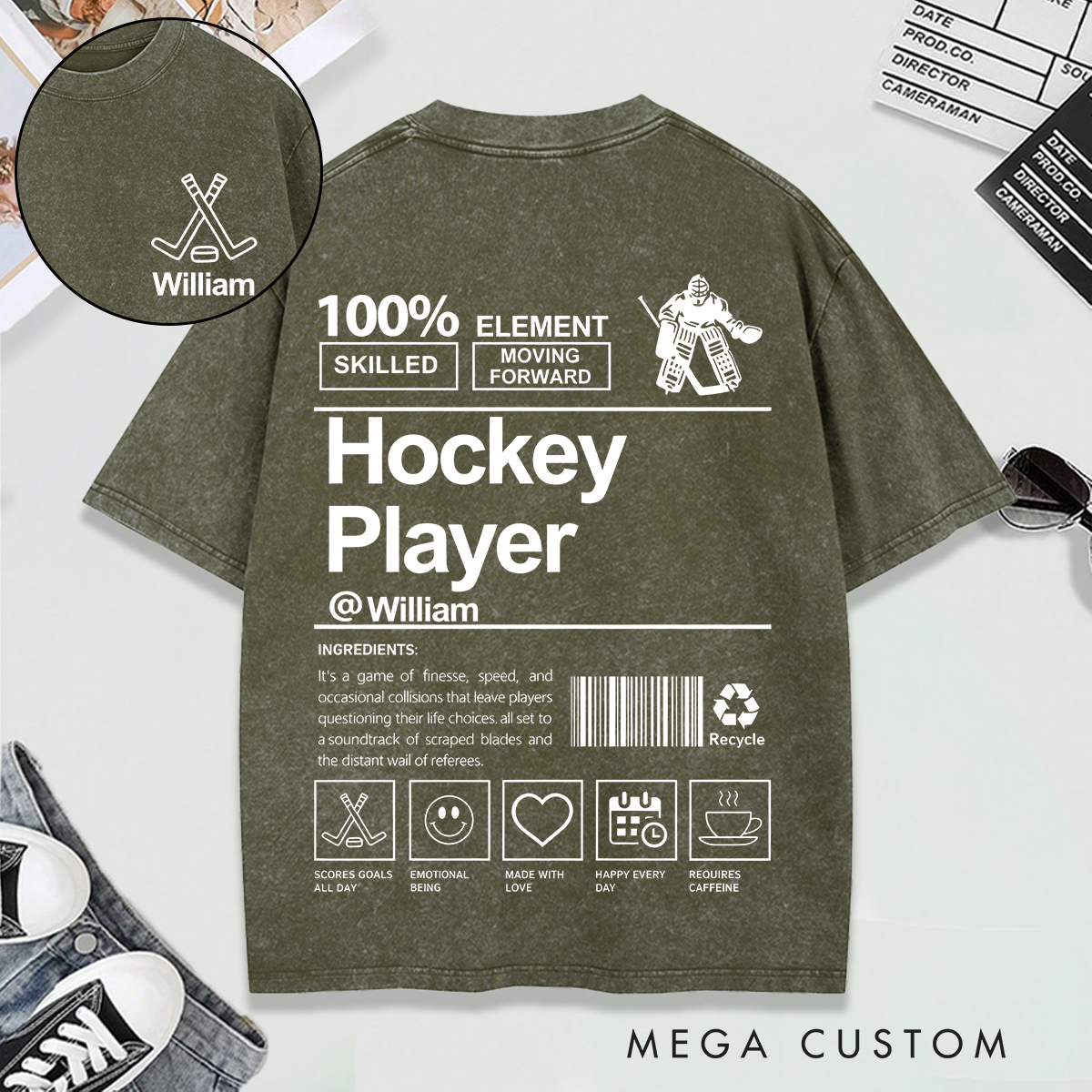 Personalized Sports Washed T-Shirt Custom Name and Unique Design for Soccer Basketball Volleyball and Hockey Lovers