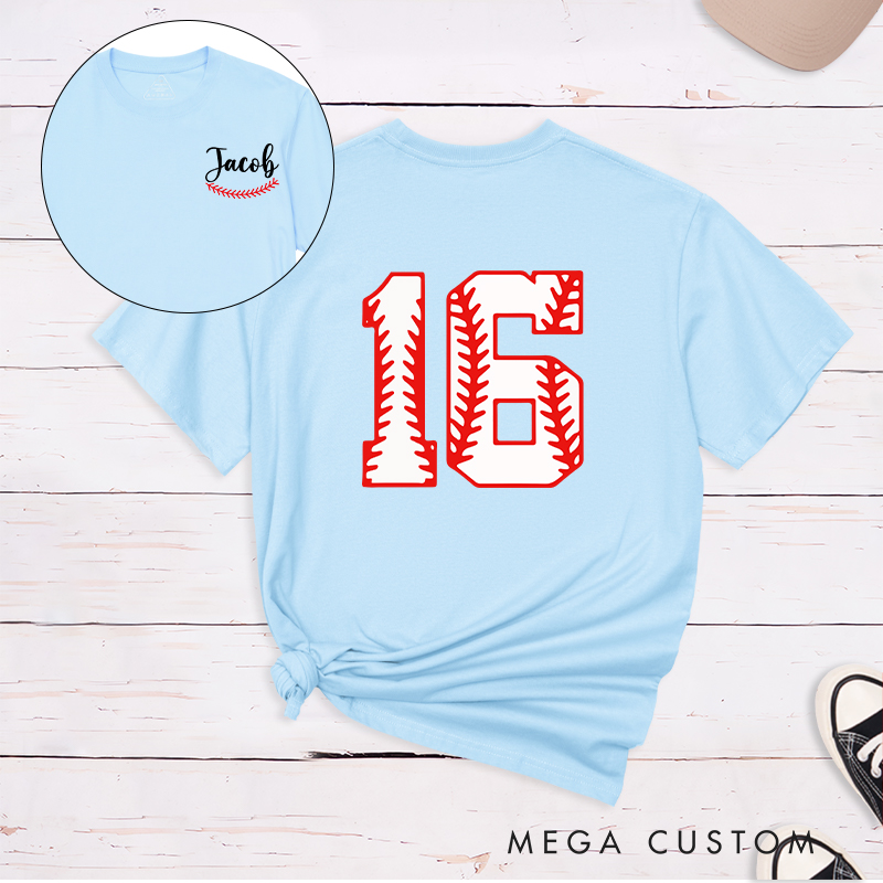 Personalized Sports T-Shirt with Custom Name and Unique Baseball Stitch Number Design