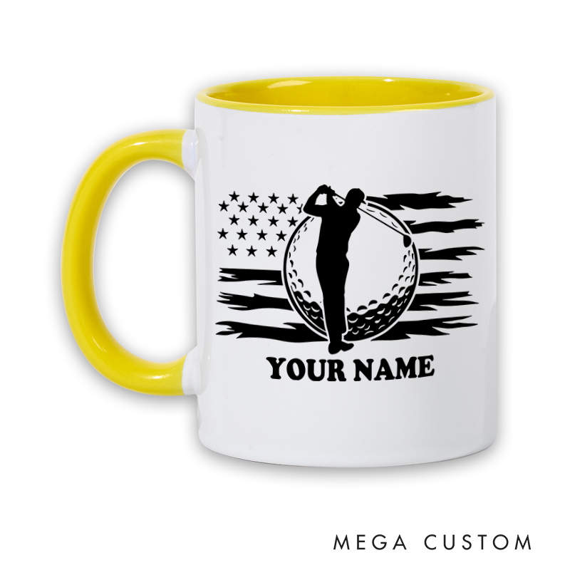Personalized Golf Mug with Custom Name and American Flag Golfer Design Perfect Gift for Golf Enthusiasts