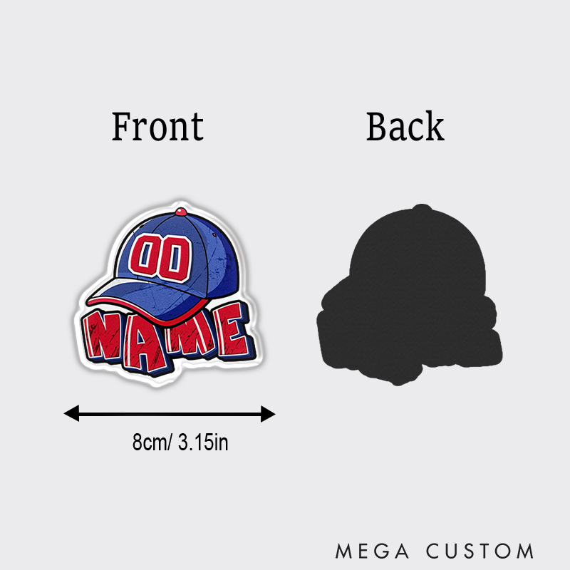 Personalized Baseball Cap Fridge Magnet with Custom Name and Number  