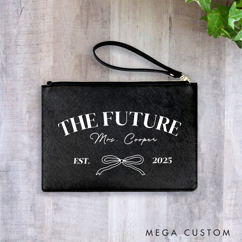 Personalized The Future Mrs Bow Leather Cosmetic Bag
