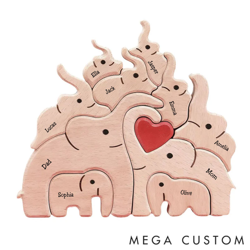 Personalized Wood Elephant Figurine Cuddling Decoration Hand-Carved Elephant for Family Keepsake Gifts