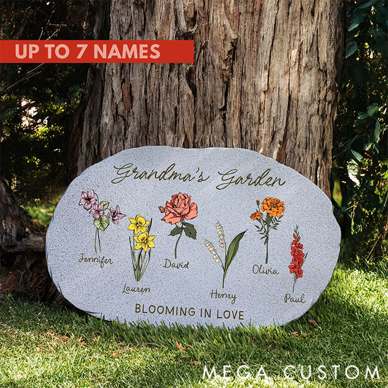 Personalized Garden Stone for Mom, Grandma Garden Stone, Garden of Love, Grandmas Garden Gifts for Grandma, Birth Flower Mom Gifts from Kids