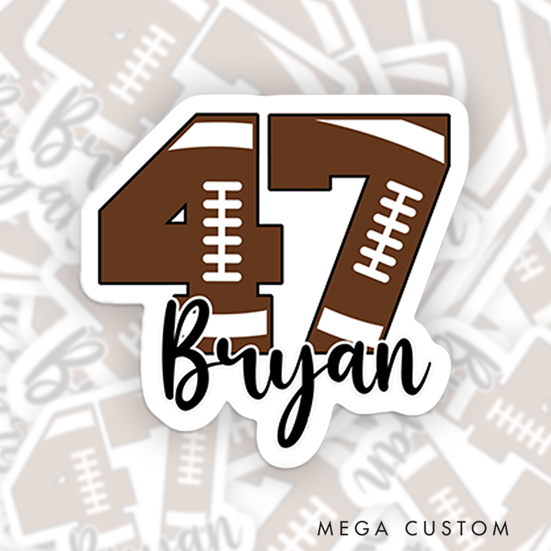 Personalized American Football and Rugby Number Sticker with Custom Player Name and Number