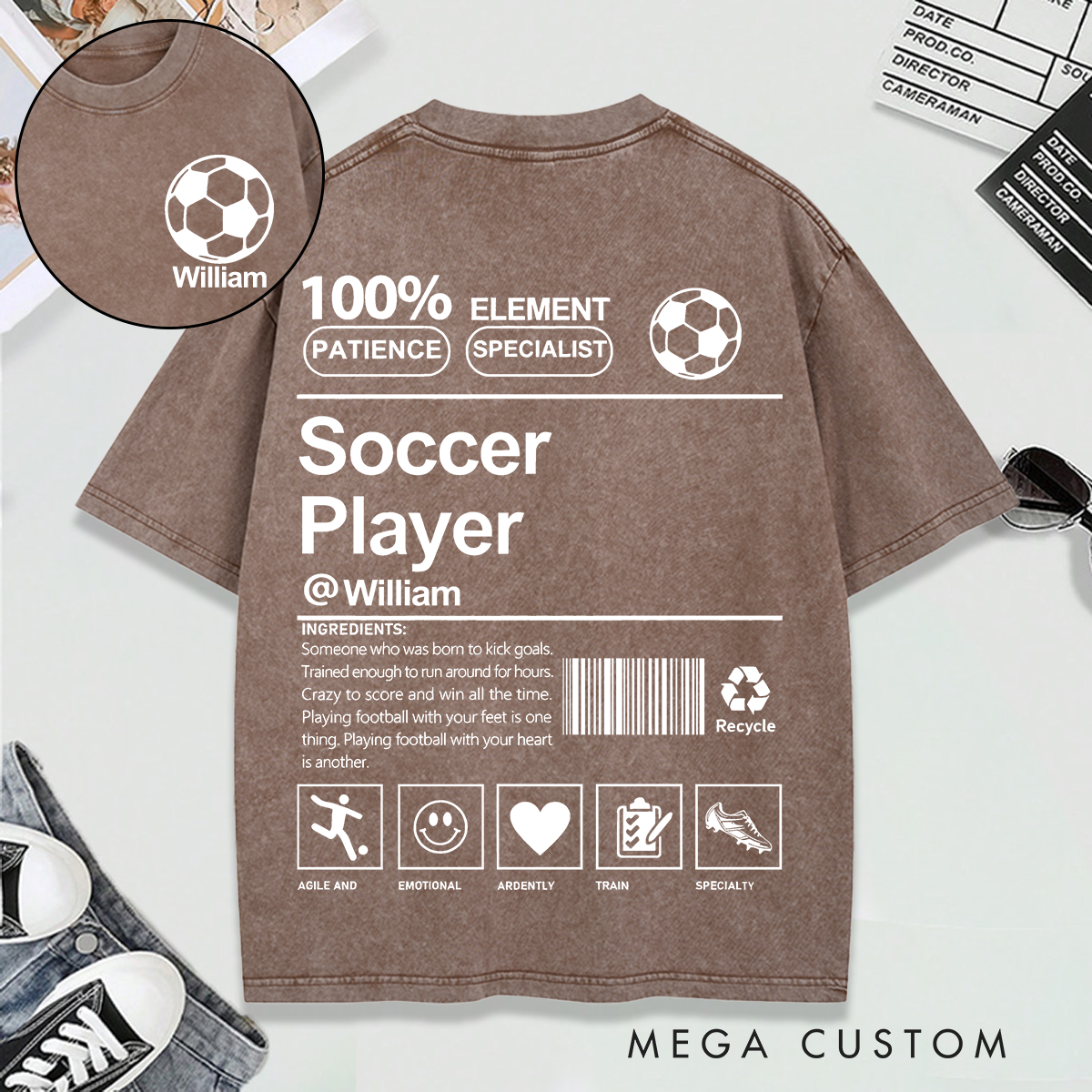 Personalized Sports Washed T-Shirt Custom Name and Unique Design for Soccer Basketball Volleyball and Hockey Lovers