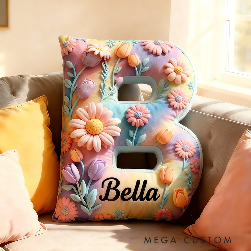 Personalized Daisy Letter Pillow Pillow with Custom Name 3D Graphic Print Unique Appreciation Gift