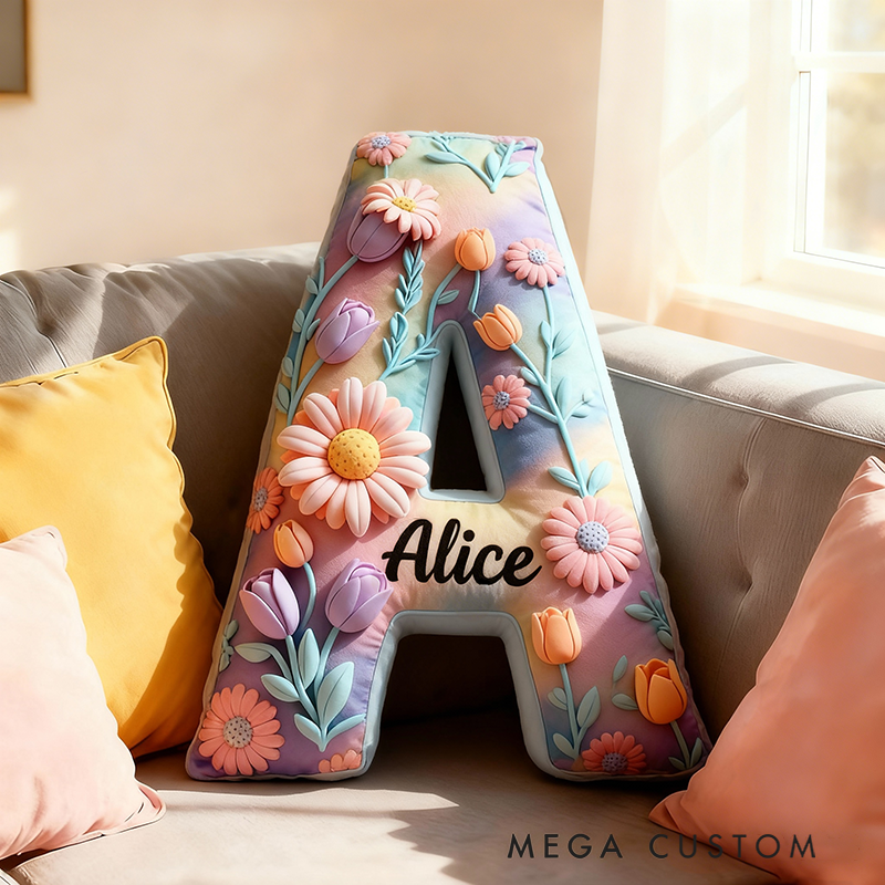 Personalized Daisy Letter Pillow Pillow with Custom Name 3D Graphic Print Unique Appreciation Gift