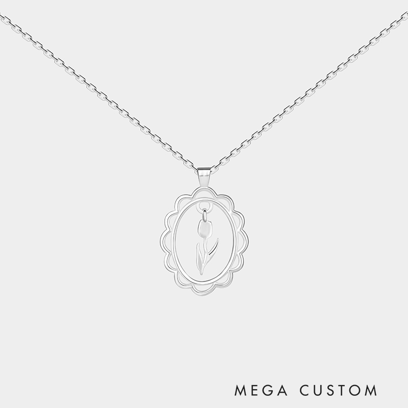 Personalized Custom Birth Flower Necklace 925 Sterling Silver Gold and Silver Two Tone Personalized Engraved Floral Pendant Meaningful Gift for Her 925 Sterling Silver Gifts for Her