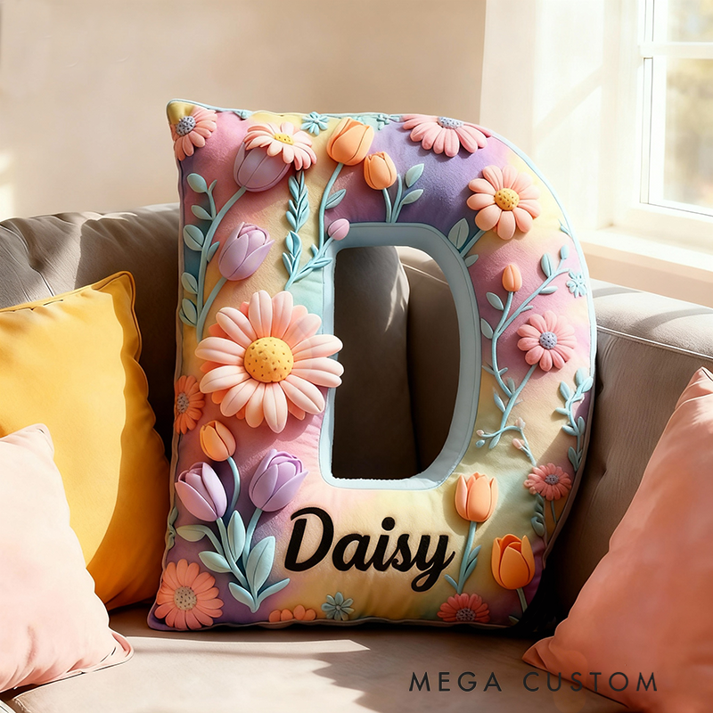 Personalized Daisy Letter Pillow Pillow with Custom Name 3D Graphic Print Unique Appreciation Gift