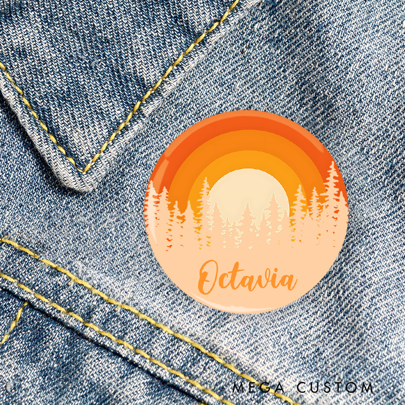 Personalized Rainbow Sunset Forest Sunset Pin Outdoor Nature Lovers Pin Badge Gift Camping Hiking Lovers Gift