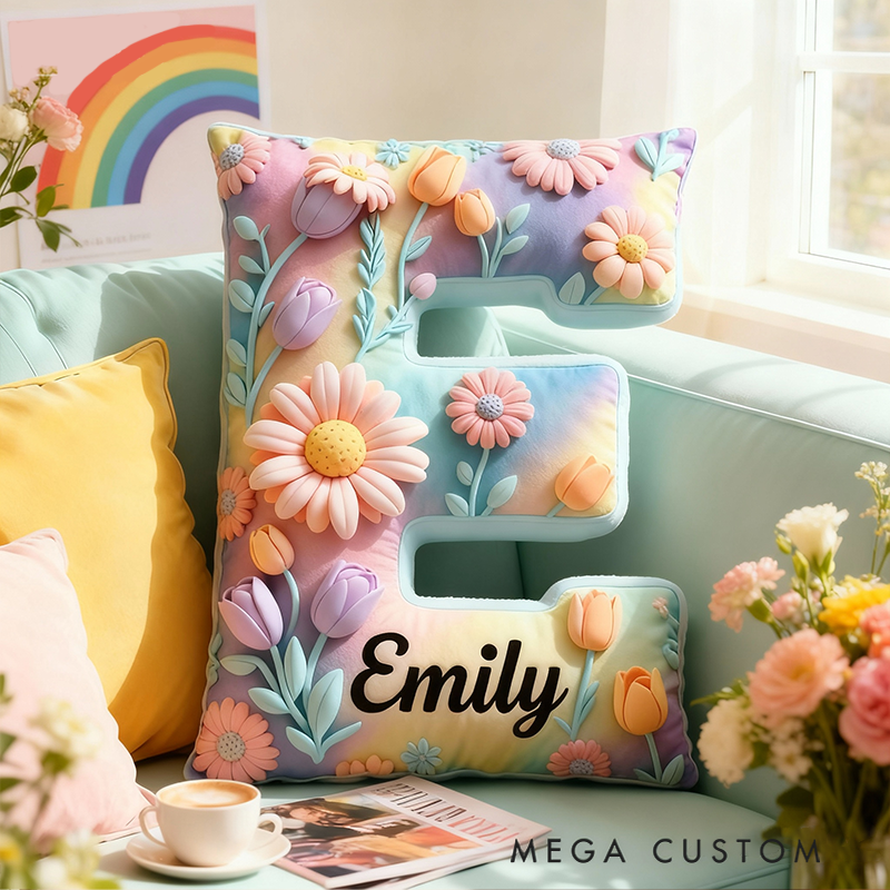 Personalized Daisy Letter Pillow Pillow with Custom Name 3D Graphic Print Unique Appreciation Gift
