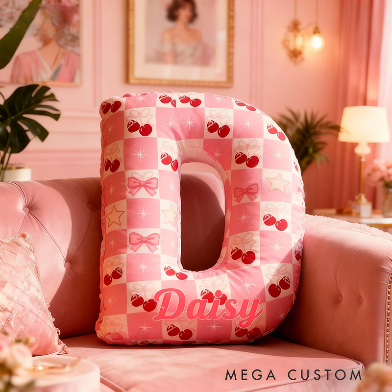 Personalized Cherry Letter Pillow Pillow with Custom Name 3D Graphic Print Unique Appreciation Gift