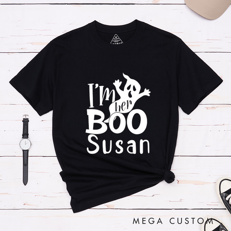 Personalized Halloween Ghost and Witch Matching Classic T-Shirt for Couple Funny Halloween Mr and Mrs Matching T-Shirt