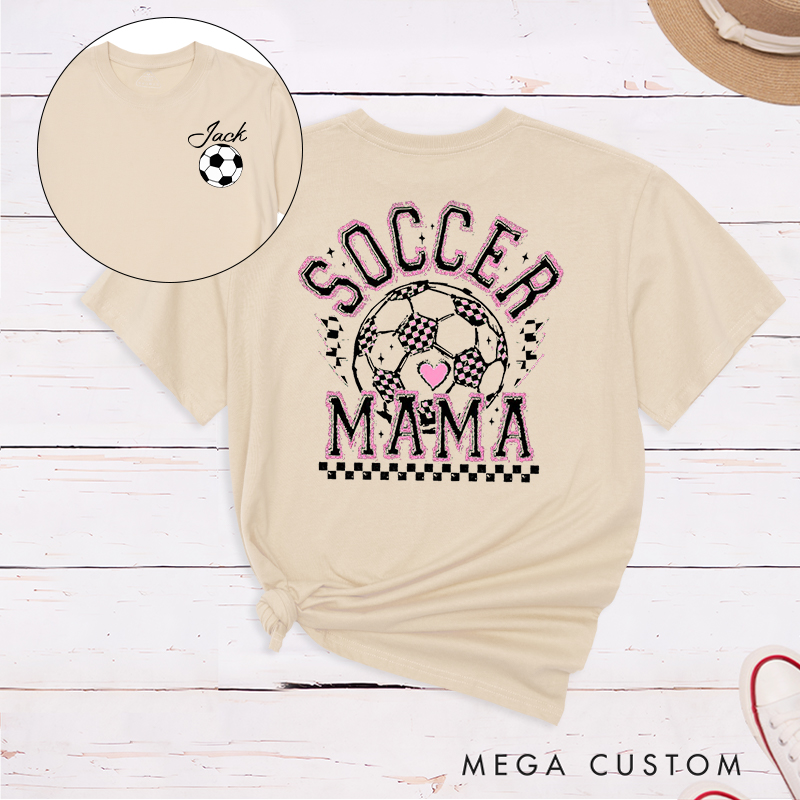 Personalized Soccer Mama T-Shirt with Vibrant Pink Details and Custom Name and Number 
