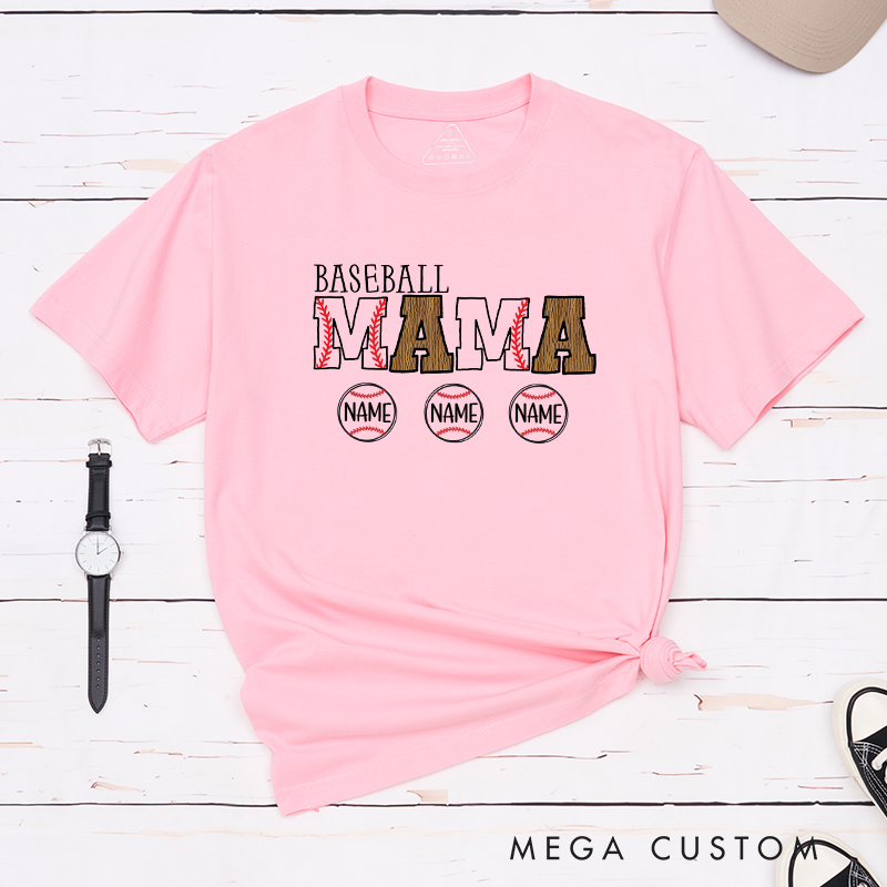 Personalized Baseball Mom T-Shirt With Kids Name