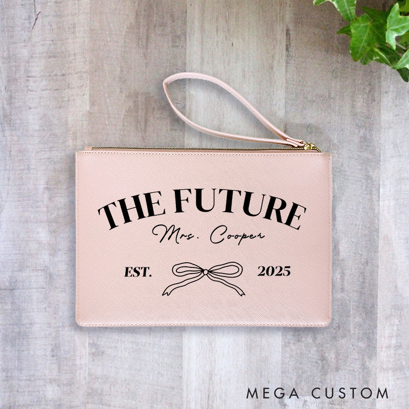 Personalized The Future Mrs Bow Leather Cosmetic Bag